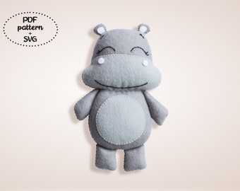 Hippopotamus Felt Pattern, Easy Toy Sewing Patterns, Hippo DIY Tutorial, Felt Animals Ornament