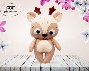 Felt deer sewing pattern, Easy sewing toy, Forest woodland animals, Felt ornaments, Felt DIY