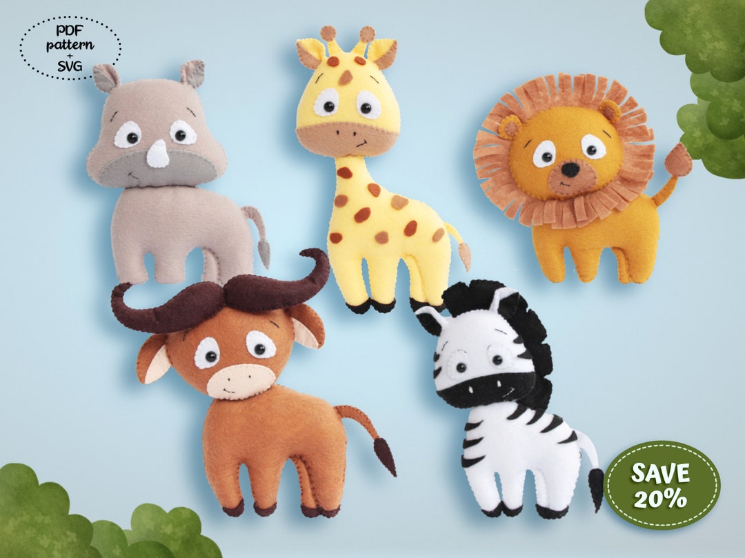 Felt Safari Animals Pattern Felt Animal Sewing Felt Sewing Etsy