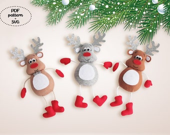 Christmas deer decor, Felr deer pattern, Felt Christmas ornaments, Felt Christmas decoration, Deer plushie sewing, PDF SVG