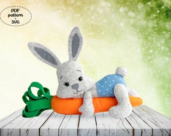 Modèle de lapin de Pâques en feutre PDF, patron de couture lapin, décoration de Pâques DIY, ornements de Pâques en feutre