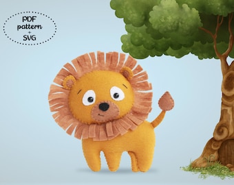 Felt lion toy pattern, Sewing pattern, Felt lion tutorial, Safari Animal PDF Pattern, Safari stuffed toy