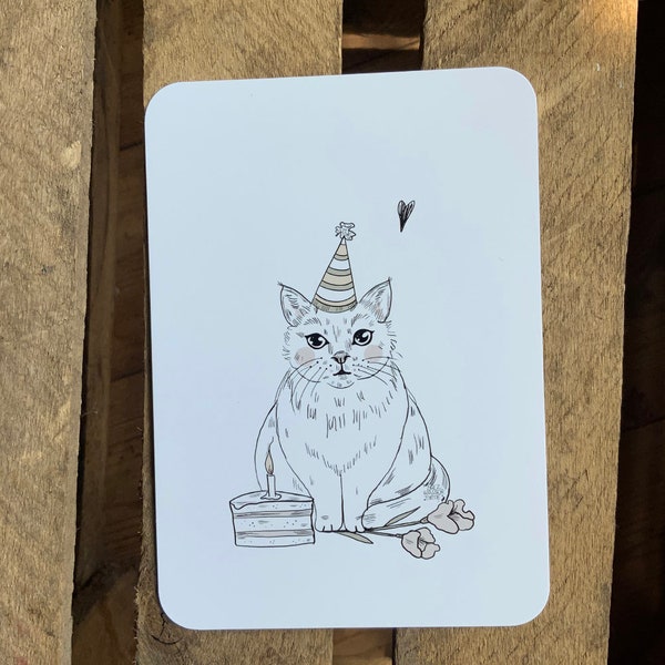 Postkarte Katze - Illustration Design Kunstdruck Glückwunschkarte Karte Geburtstag