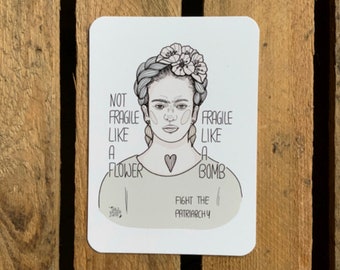 Postkarte Frida Kahlo   - DIN A6  - Frida Kahlo Fight the Patriarchy  Statement Design Kunstdruck Illustration