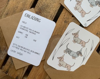 Pack of 5 invitation cards dachshund with gap text on the back plus envelope made of kraft paper children's birthday party card birthday