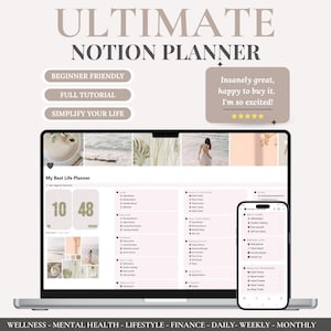 Notion Life Planner: digitale alles-in-één sjabloon voor zelfzorg, dagelijkse routines, doelen stellen, mentaal welzijn en focus