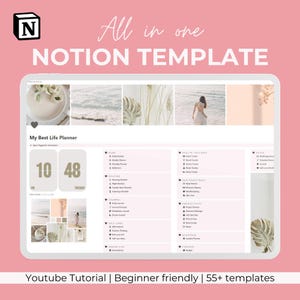 Daily Journal, Notion Template, Notion, Aesthetic, cute pink Notion Planner, Journal Template, Digital Planner 2025