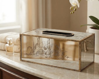 Mercury Champagne Mirrored Tissue Box Gold