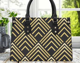 Sac en cuir doré à chevrons - Élégant et chic