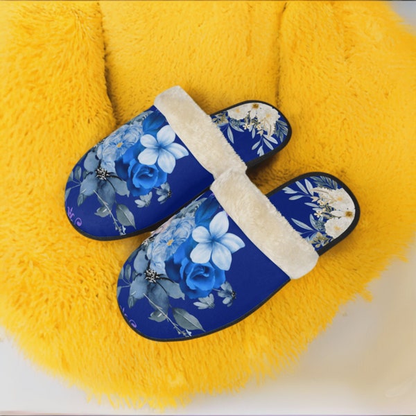 Blue Plush Slippers - Warm Lightweight and Cozy