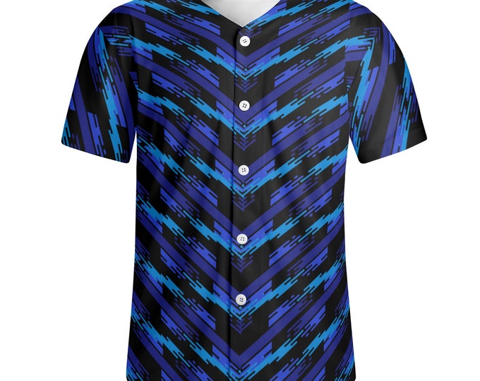 Mens Blue  Black Baseball Jersey - Short Sleeve
