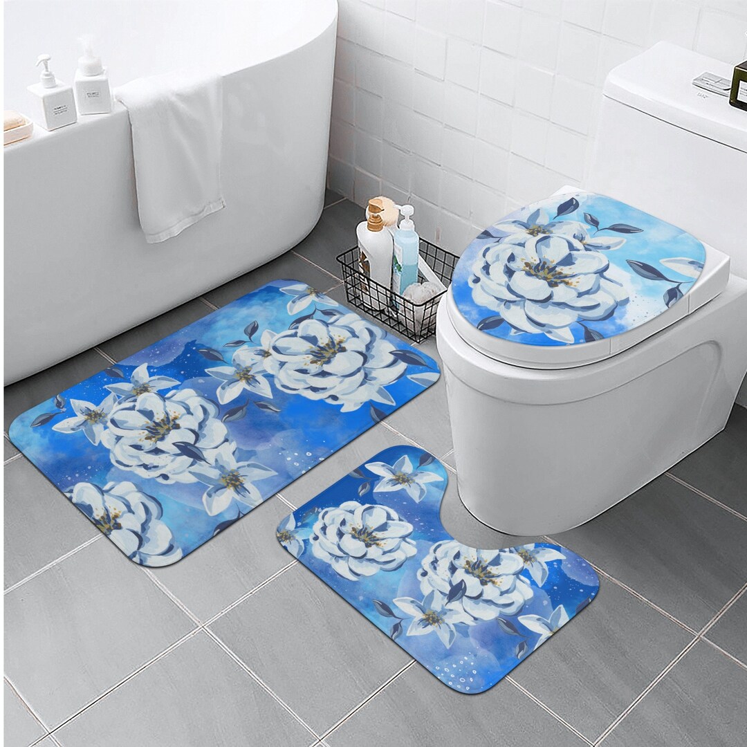Blue Floral Bath Room Toilet Set Etsy