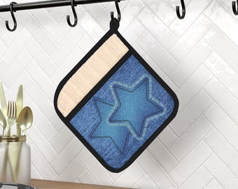 Double Star Denim Pot Holder - Kitchen Decor - Hot Pad - Trivet