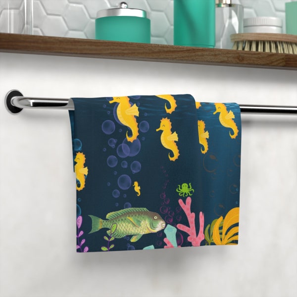 Seahorse Face Towel - Soft and Absorbent - Ocean Themed Bathroom Decor