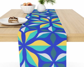 Blue Leaf Pattern Table Runner - Vibrant Elegant Handcrafted