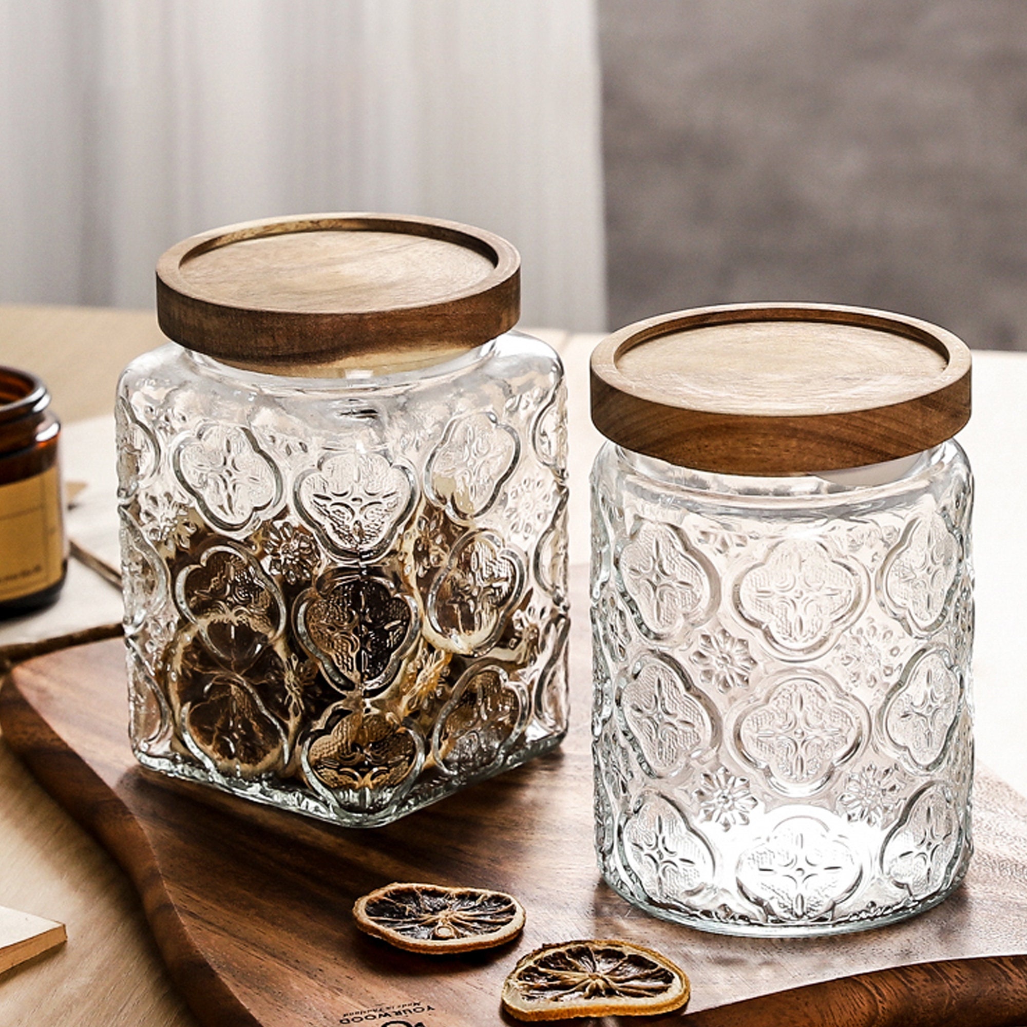 Glass Jar with Bamboo Lids Urban Green, Spice Jar Set 20pcs, Glass
