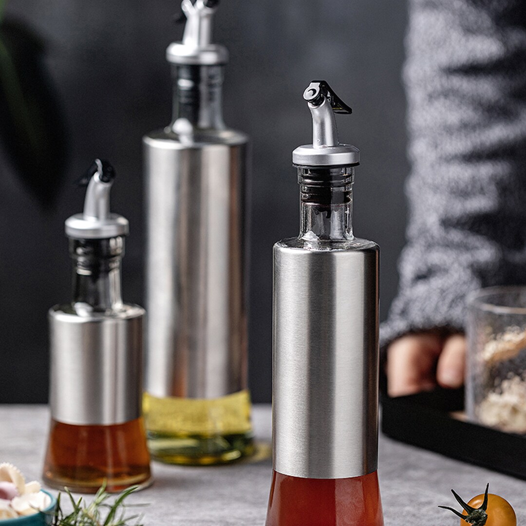 Stainless Steel Oil Bottle, Glass Oil and Vinegar Bottle, Leakproof