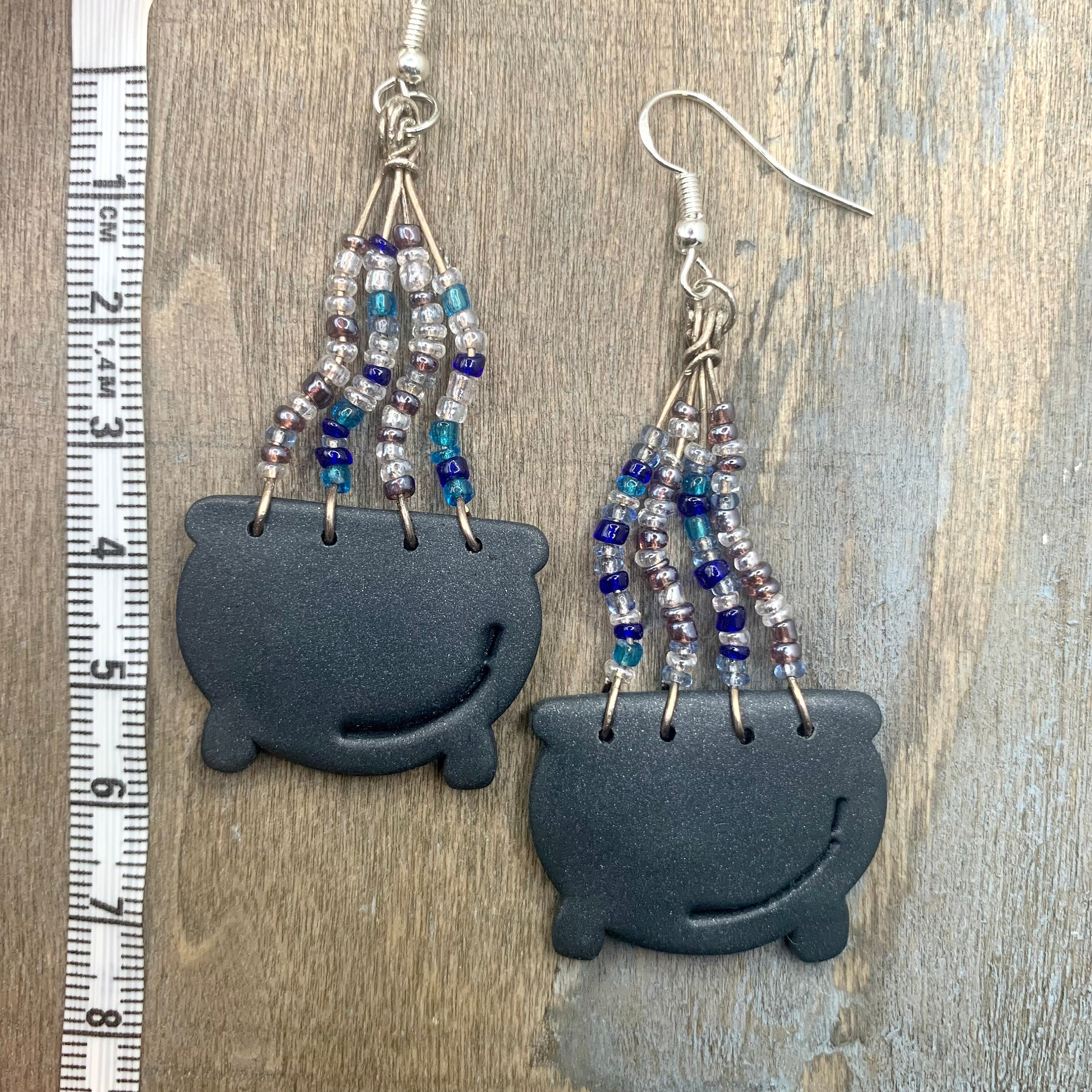Handmade Polymer Clay Cauldron Earrings, Recycled Bead Halloween ...