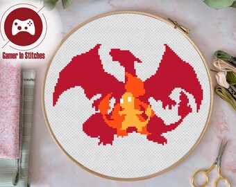 Charmander Evolution Silhouette - Cross Stitch PDF Pattern, Digital Design