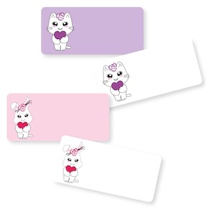 Name stickers to write on yourself for school or kindergarten with Kawaii cat and bunny
