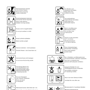 Digital nedladdning | Varningsmeddelanden med piktogram som måste anges vid försäljning av ljus, enligt DIN EN 15494.