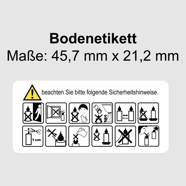 Bodenetikett mit  Warnhinweisen für Kerzen