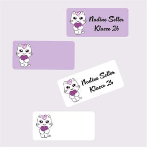 personalized name stickers for school or office with Kawaii kittens as motif