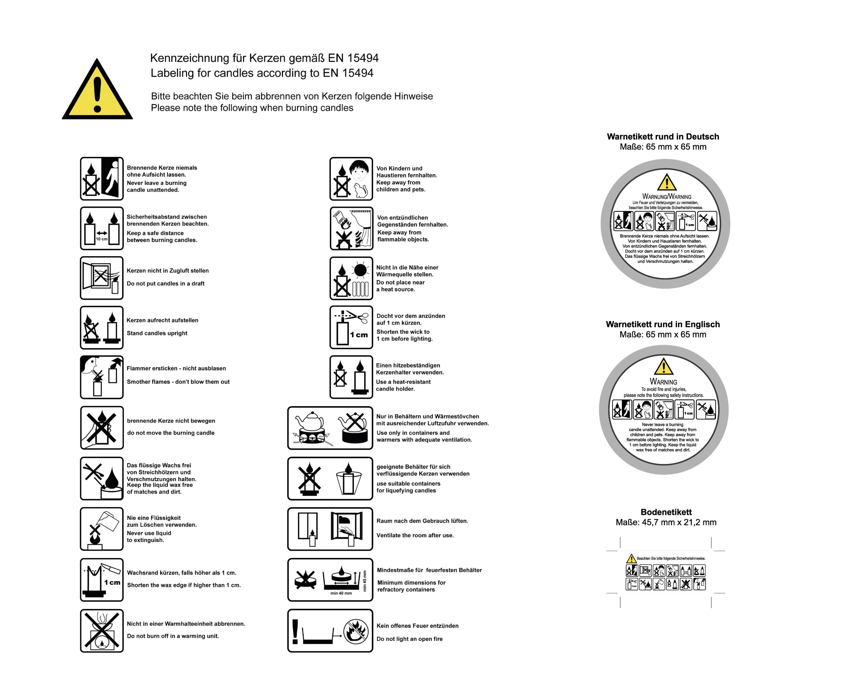 Set of warnings and labels for candles