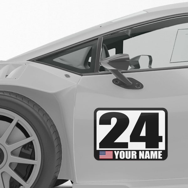 Custom Racing Autocross Numbers Sticker Name Flag Vinyl Magnet Decal 2 pieces 10" 12" 14" inch