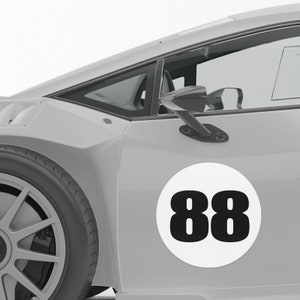 Custom Autocross Racing Numbers Sticker Vinyl Magnet Decal 2 pieces Circle Black Words White Background Diameter 8&quot; 10&quot; 12&quot; 15&quot; 18&quot; inch