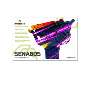 May include: A sticker with a graphic design in shades of blue, orange, yellow, and pink. The sticker has the text "SENA60S" and instructions for application. The brand name "STICKERBAO" is also visible.