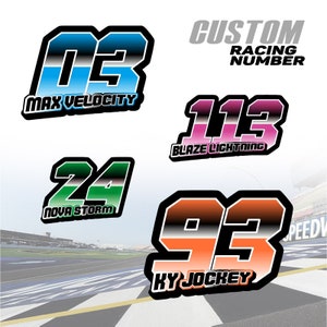 2pcs Custom Number Sticker Autocross Car Racing Name Letter Car Door Vinyl Decal 6&quot; - 16 inch T15 Blue Red Yellow Green Orange Purple
