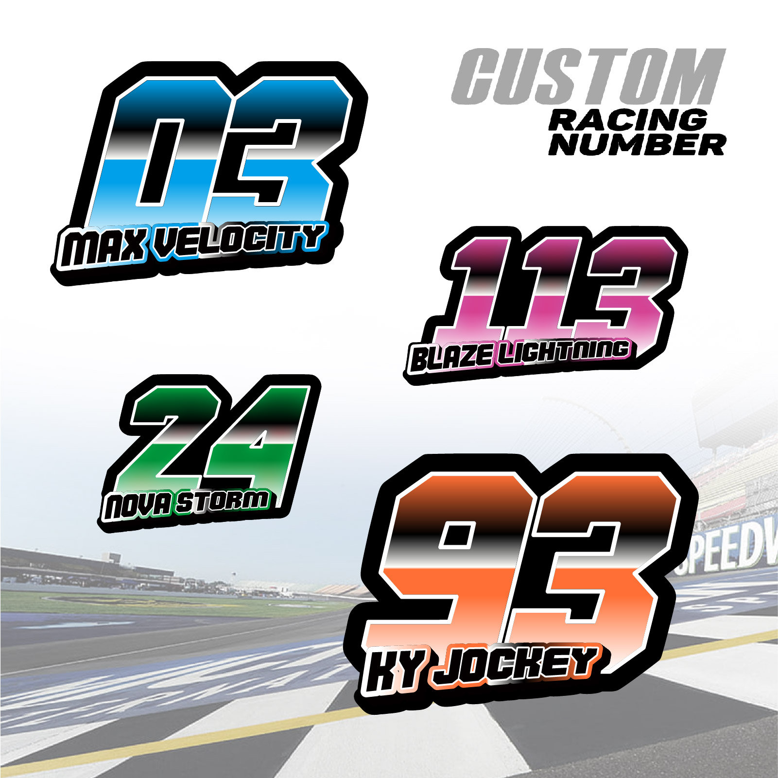 2pcs Custom Number Sticker Autocross Car Racing Name Letter Car Door Vinyl Decal 6" - 16 inch T15 Blue Red Yellow Green Orange Purple