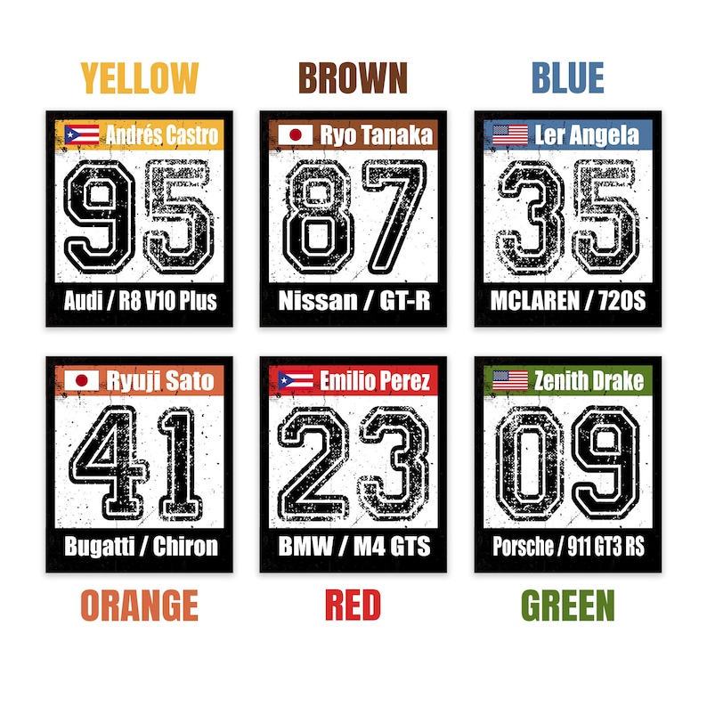 Custom Retro Racing Number Sticker, Car Make/model, Name - 12x14