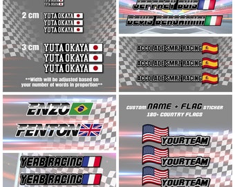 2cm Custom Race Team Name Sticker with Country Flag (3 pcs)