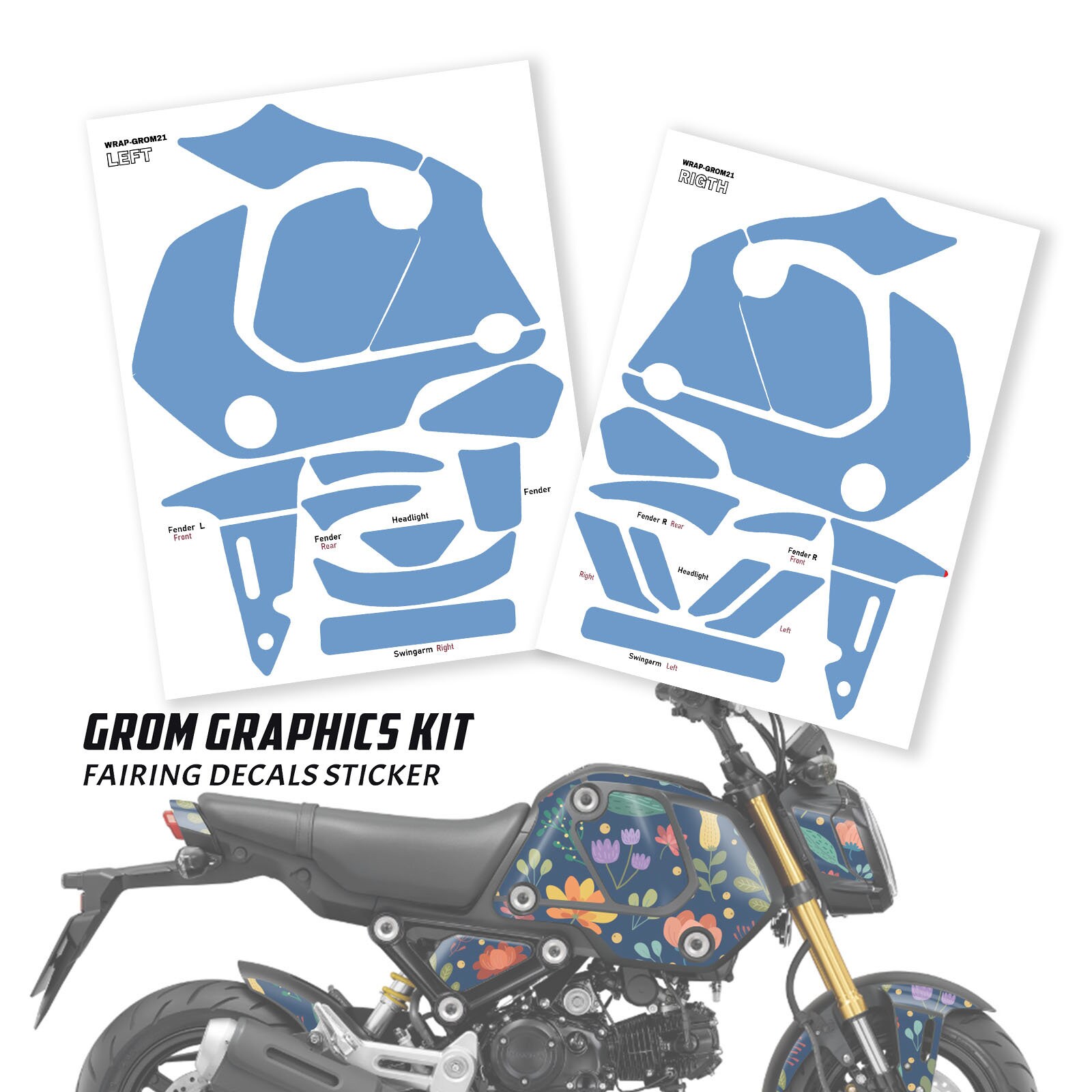 Honda Genuine Grom 125 / MSX125 SF Blue Fairing Set (2016-2020) – 9 Pieces, B189C
