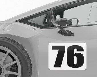 Custom Autocross Racing Number Decals: Black on White, 2-Piece Set