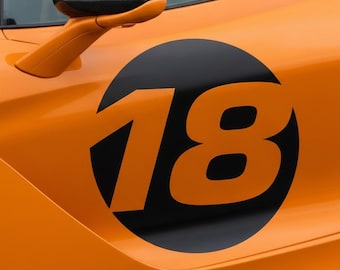 Custom Racing Number Decal | Vintage Style Inverted Circle Vinyl Sticker (Set of 2)