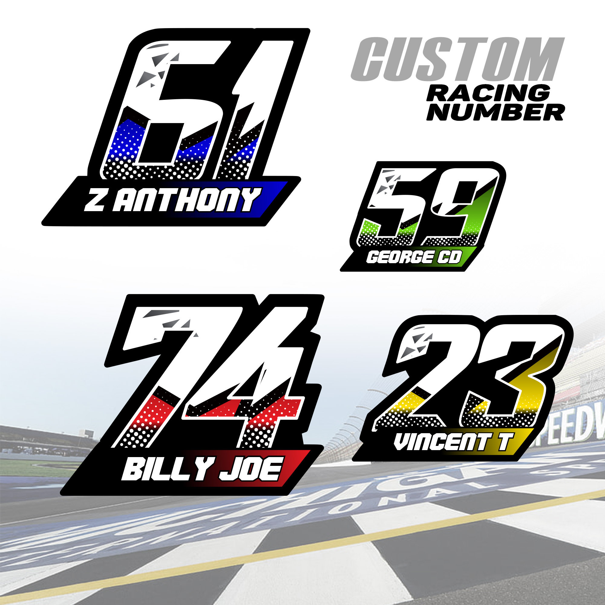 Custom Autocross Car Racing Number Decal, Vinyl Sticker (6-16 Inch ...
