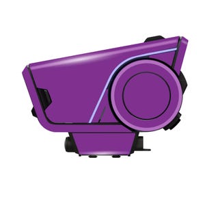 May include: A purple electronic device with a rounded circular component and a rectangular body. The device has a glossy finish and a light purple accent line. Several black components are visible.