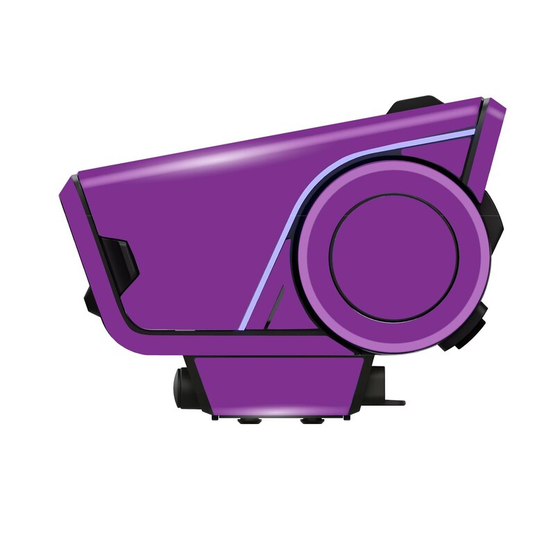 May include: A purple electronic device with a rounded circular component and a rectangular body. The device has a glossy finish and a light purple accent line. Several black components are visible.