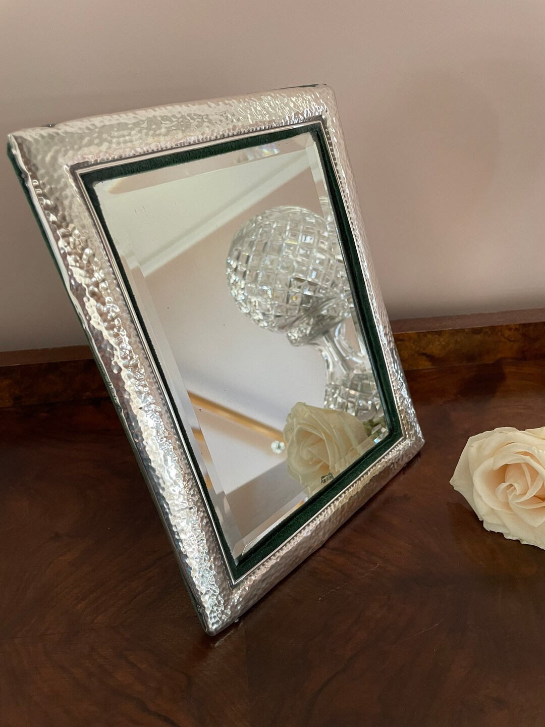 Silver Dressing Table Mirror Edwardian Mirror Hammered Etsy