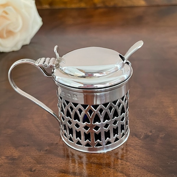 Silver Mustard Pot and Spoon | George V Silver | George Nathan & Ridley Hayes