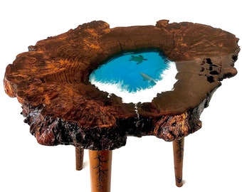 Epoxy Coffee Table Made of Wood and Ocean Epoxy Resin