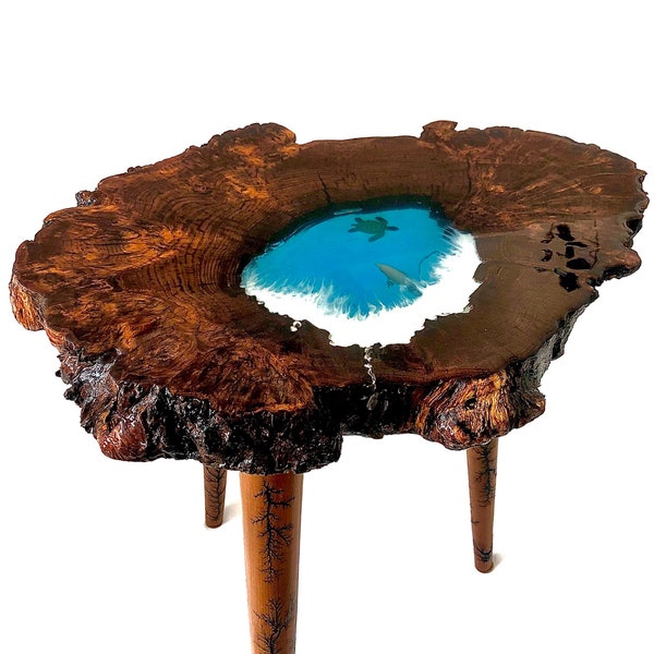 Epoxy Coffee Table Made of Wood and Ocean Epoxy Resin