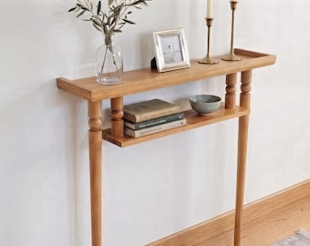 Narrow Console Table with Shelf – Light Oak Slim Entryway Table for Small Spaces