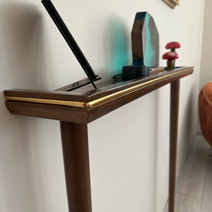 Narrow Wooden Console Table with Gold Detail Customsize Entryway Console Table Solid Wood Furniture image 7