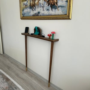 Narrow Wooden Console Table with Gold Detail Customsize Entryway Console Table Solid Wood Furniture image 5