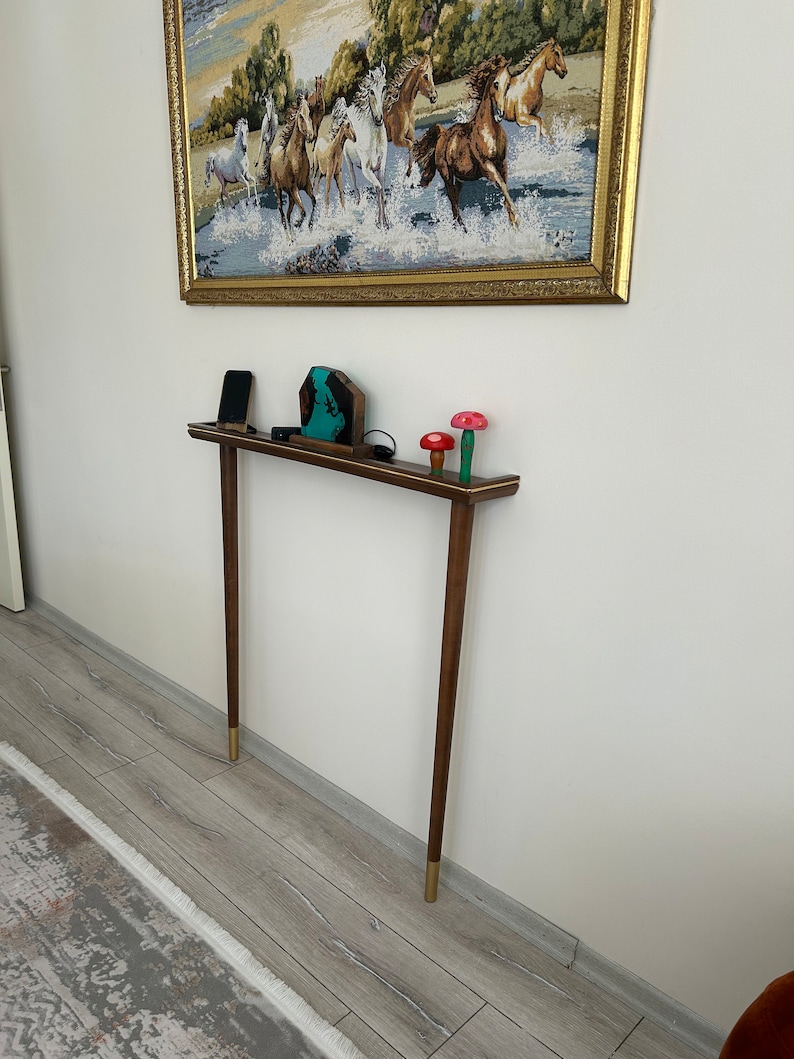 Narrow Wooden Console Table with Gold Detail Customsize Entryway Console Table Solid Wood Furniture image 5