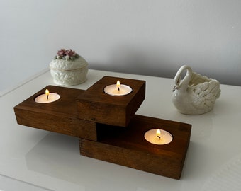 Rustic Candle Holder, Decorative Candle Holder, Wooden Candle Holder -Handcrafted Pine Wood Three-Tiered Candle Holder